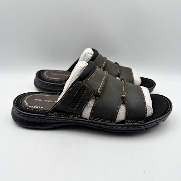 Rockport Mens Darwyn Slide Sandal US 8M EU 41 Brown Leather NIB - Picture 3 of 11